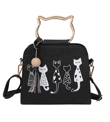 Animal Messenger Cat Pattern Shoulder Bag-women-wanahavit-Black-wanahavit
