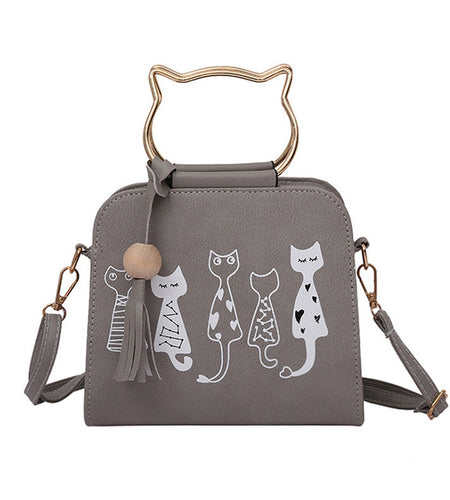 Animal Messenger Cat Pattern Shoulder Bag-women-wanahavit-Gray-wanahavit