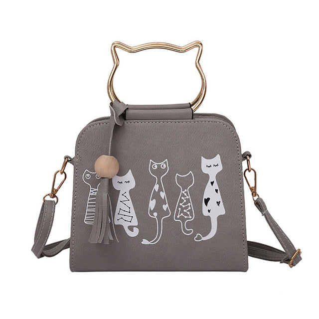 Animal Messenger Cat Pattern Shoulder Bag-women-wanahavit-Gray-wanahavit