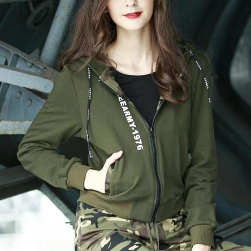 Load image into Gallery viewer, Knitted Military Contrasting Color Hooded Jacket-women-wanahavit-army green-S-wanahavit
