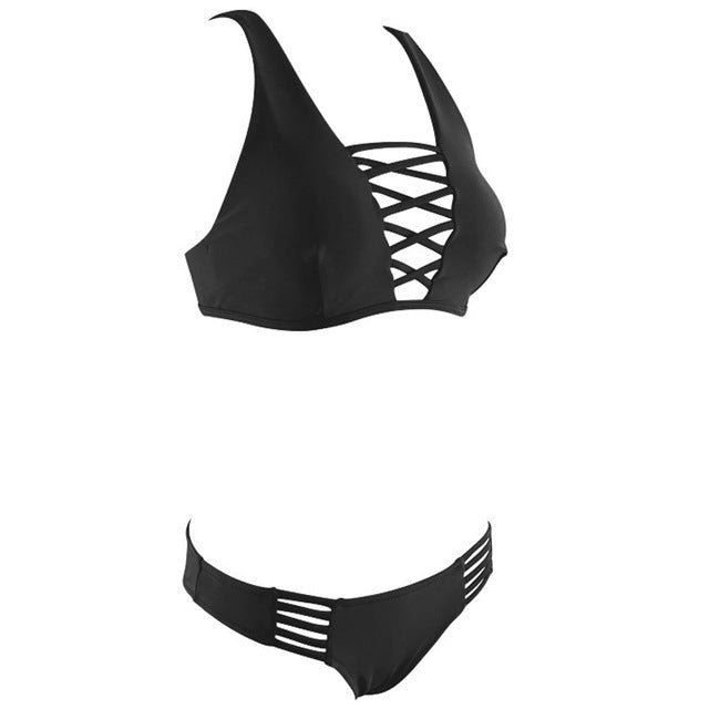 Sexy Solid Cut Out Bandage Bikini-women fitness-wanahavit-Black-S-wanahavit