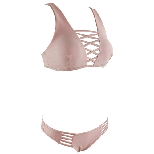 Load image into Gallery viewer, Sexy Solid Cut Out Bandage Bikini-women fitness-wanahavit-Pink-S-wanahavit
