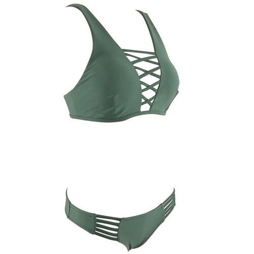 Load image into Gallery viewer, Sexy Solid Cut Out Bandage Bikini-women fitness-wanahavit-Green-S-wanahavit
