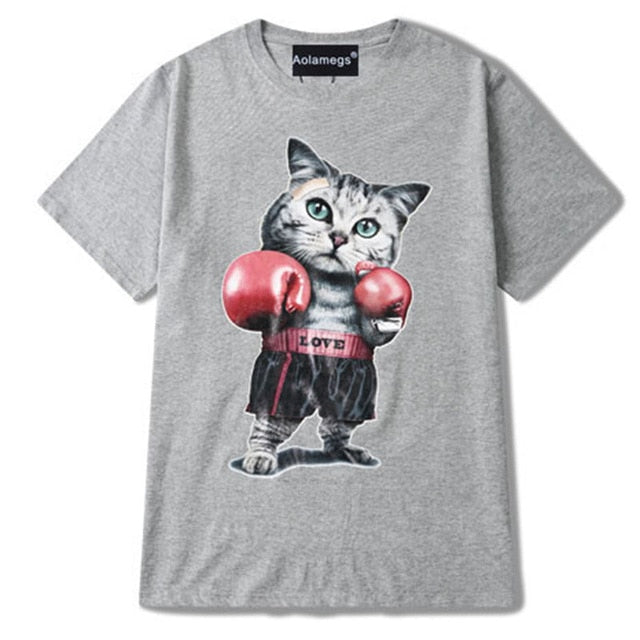 Boxer Cat Printed Tees-unisex-wanahavit-Gray-S-wanahavit