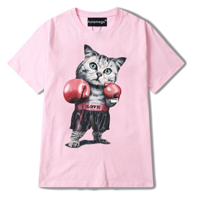 Boxer Cat Printed Tees-unisex-wanahavit-Pink-S-wanahavit