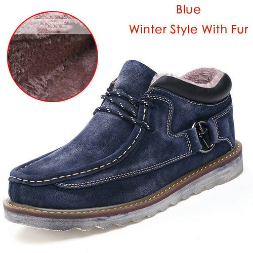 Load image into Gallery viewer, Genuine Leather Casual Vintage Velvet Thick Sole Shoes-men-wanahavit-Blue With Fur-6.5-wanahavit
