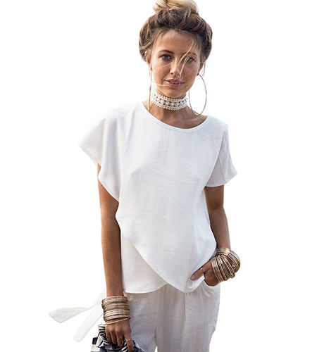 White Chiffon Short Sleeve Blouse-women-wanahavit-L-wanahavit
