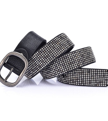 Fashion Rivet Inlay Ancient Waist Genuine Leather Belt-women-wanahavit-CM005 Black-95CM-wanahavit