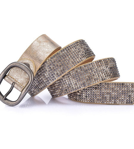 Fashion Rivet Inlay Ancient Waist Genuine Leather Belt-women-wanahavit-CM005 Gold-95CM-wanahavit