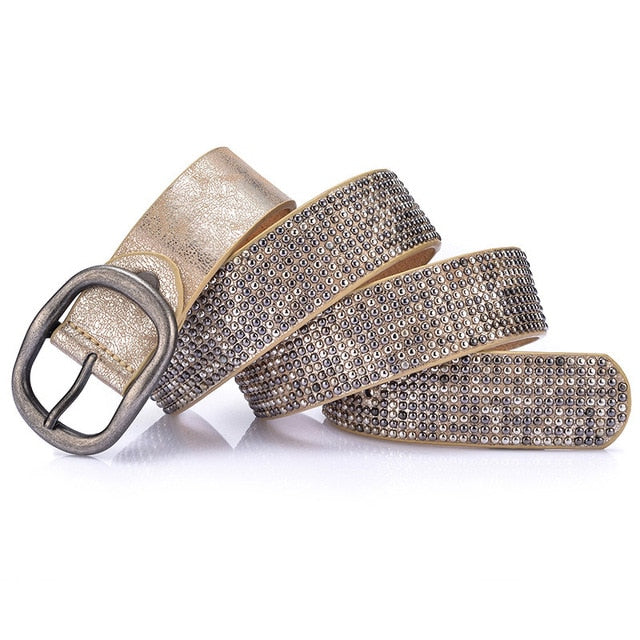 Fashion Rivet Inlay Ancient Waist Genuine Leather Belt-women-wanahavit-CM005 Gold-95CM-wanahavit