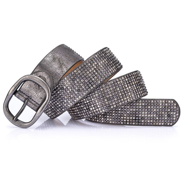 Fashion Rivet Inlay Ancient Waist Genuine Leather Belt-women-wanahavit-CM005 Gray-95CM-wanahavit