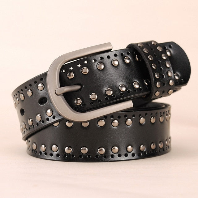 Trendy Metal Rivets Leather Belt-women-wanahavit-CM006 Black-95CM-wanahavit