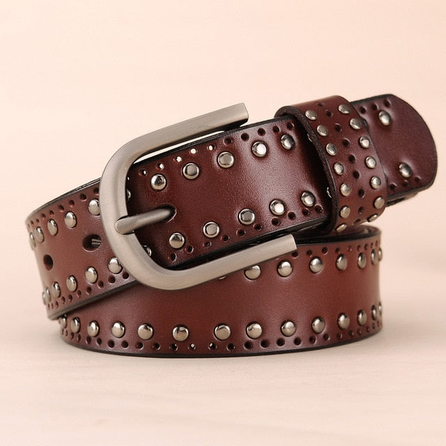 Trendy Metal Rivets Leather Belt-women-wanahavit-CM006 Coffee-95CM-wanahavit