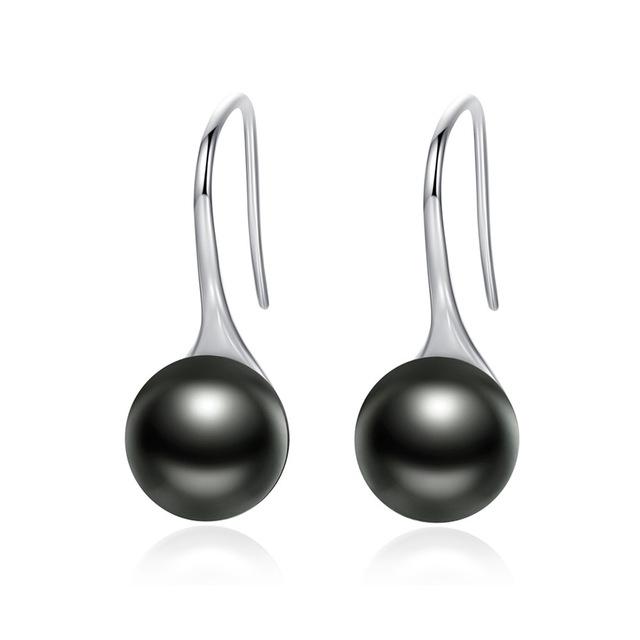 925 Sterling Silver Elegant Round Simulated Pure Love Pearl Drop Earring-women-wanahavit-Black-wanahavit