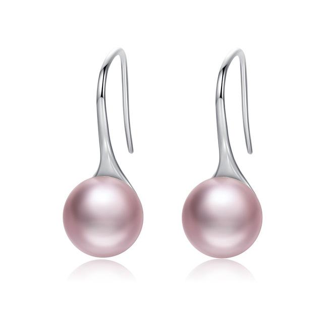 925 Sterling Silver Elegant Round Simulated Pure Love Pearl Drop Earring-women-wanahavit-Pink-wanahavit
