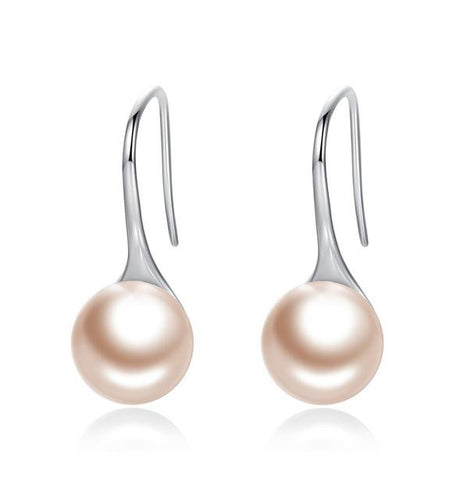 925 Sterling Silver Elegant Round Simulated Pure Love Pearl Drop Earring-women-wanahavit-Gold-wanahavit