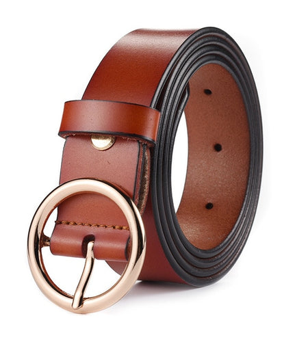 Genuine Leather Metal Buckle Straps Belt-women-wanahavit-CMND014 Brown-95CM-wanahavit