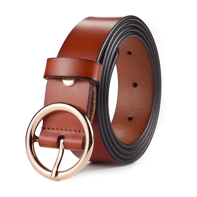 Genuine Leather Metal Buckle Straps Belt-women-wanahavit-CMND014 Brown-95CM-wanahavit