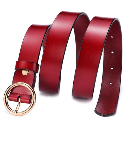 Genuine Leather Metal Buckle Straps Belt-women-wanahavit-CMND014 Red-95CM-wanahavit