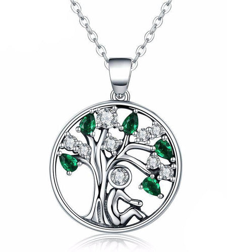 925 Sterling Silver Tree of Life with Clear Green CZ Pendant Necklaces-women-wanahavit-wanahavit