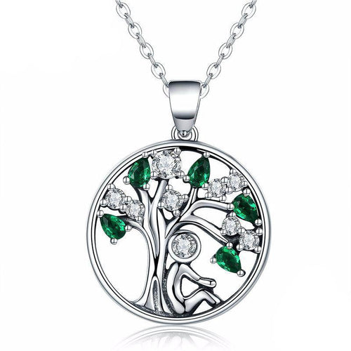 Load image into Gallery viewer, 925 Sterling Silver Tree of Life with Clear Green CZ Pendant Necklaces-women-wanahavit-wanahavit
