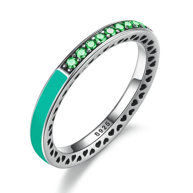 925 Sterling Silver Radiant Hearts Light Enamel Ring-women-wanahavit-Green-6-wanahavit