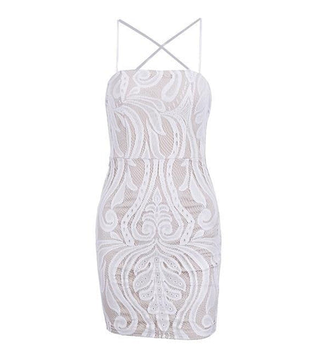 Sexy Lace Backless Tribal Print Short Bodycon Dress-women-wanahavit-White-S-wanahavit