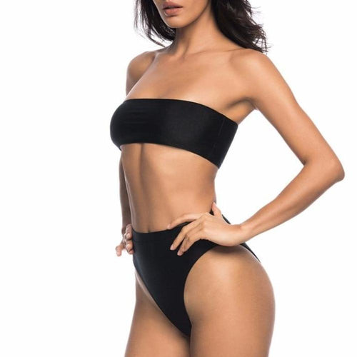 Load image into Gallery viewer, High Cut Leg Bandeau Sexy Bikini-women fitness-wanahavit-Black-L-wanahavit
