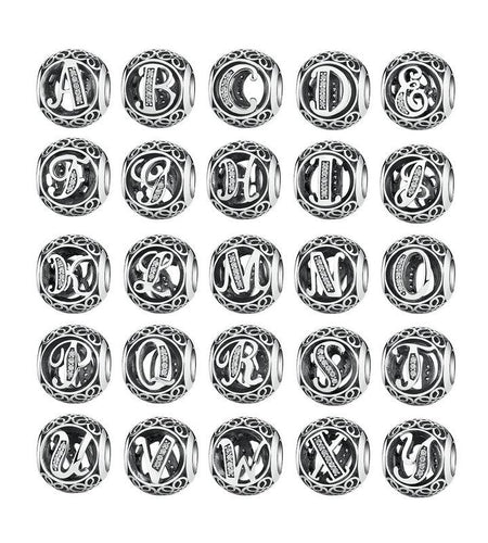 925 Sterling Silver Vintage Alphabet Letter Beads Fit Charms Bracelet-women-wanahavit-A-wanahavit