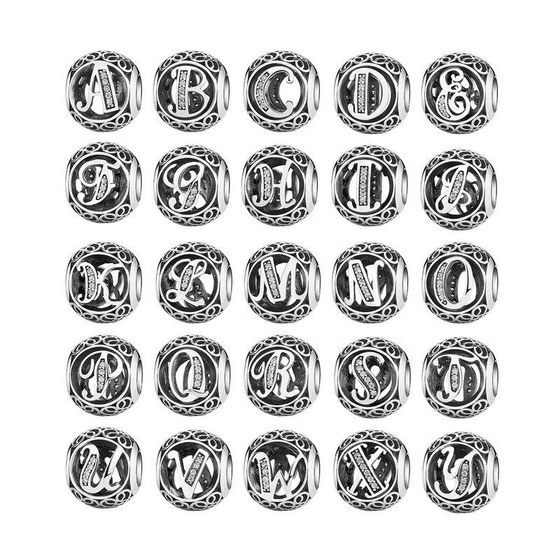 925 Sterling Silver Vintage Alphabet Letter Beads Fit Charms Bracelet-women-wanahavit-A-wanahavit
