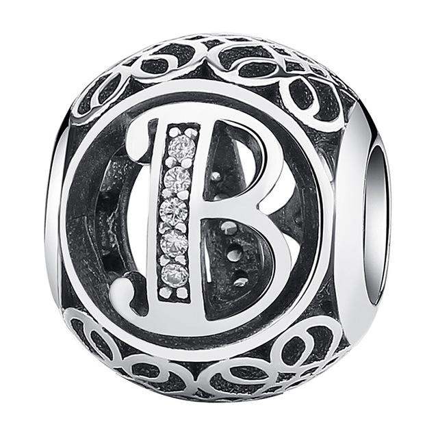 925 Sterling Silver Vintage Alphabet Letter Beads Fit Charms Bracelet-women-wanahavit-B-wanahavit