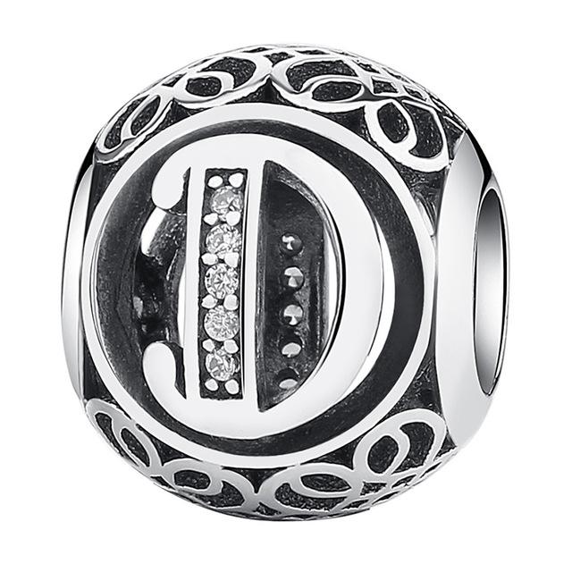 925 Sterling Silver Vintage Alphabet Letter Beads Fit Charms Bracelet-women-wanahavit-D-wanahavit