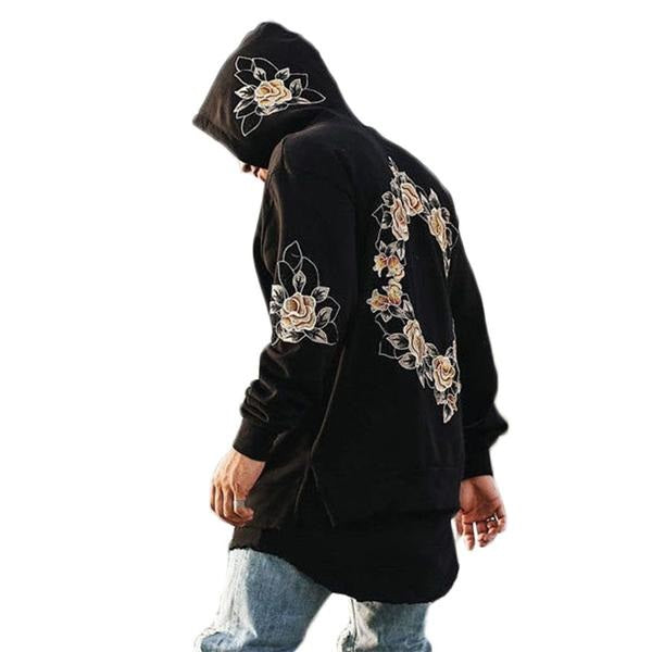 Embroidery Floral Hooded Pullover Hooded Sweatshirt-unisex-wanahavit-black-S-wanahavit