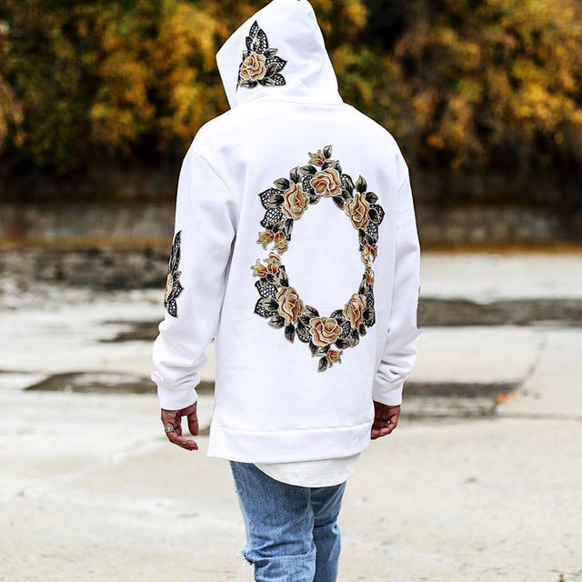 Embroidery Floral Hooded Pullover Hooded Sweatshirt-unisex-wanahavit-white-S-wanahavit