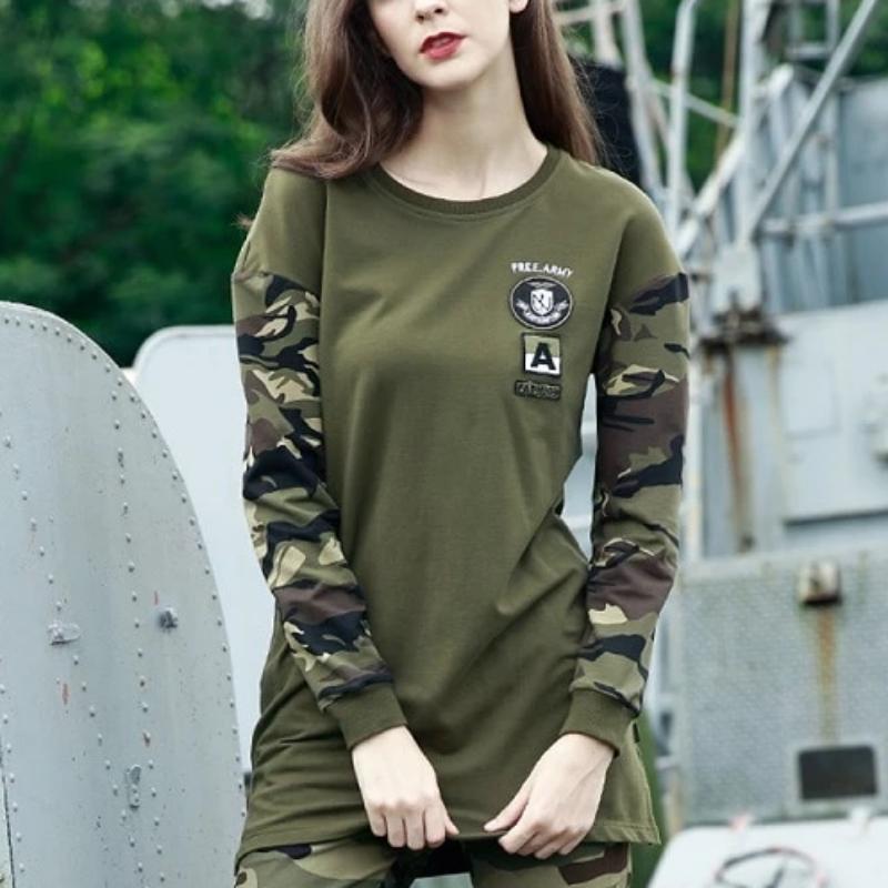 Long Comfortable Army Camouflage Long Sleeve Shirt-women-wanahavit-Army Green-M-wanahavit