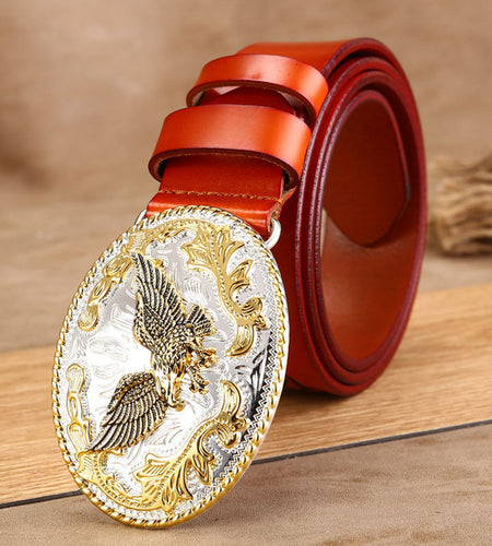 High Quality Golden Eagle Buckle Punk Style Leather Belt-men-wanahavit-ZPB08 Brown-100cm-wanahavit