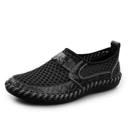 Load image into Gallery viewer, Breathable Genuine Leather Meshed Slip On Loafer Shoes-unisex-wanahavit-black-6.5-wanahavit
