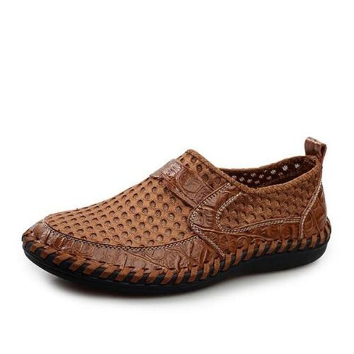 Load image into Gallery viewer, Breathable Genuine Leather Meshed Slip On Loafer Shoes-unisex-wanahavit-brown-6.5-wanahavit
