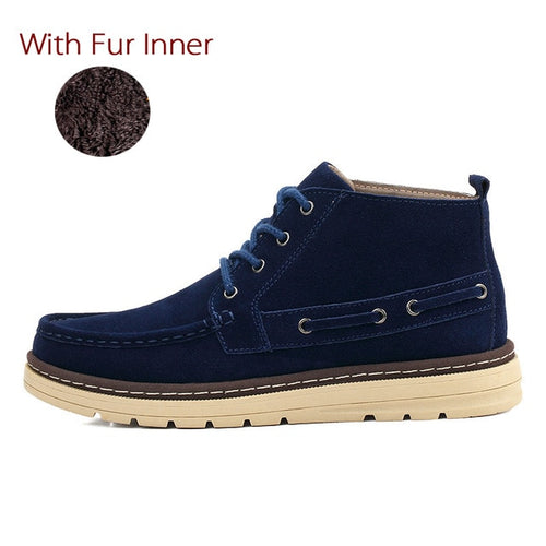 Load image into Gallery viewer, Winter Fashion Cow Suede Leather Ankle Boots Shoes-men-wanahavit-Blue With Fur-6-wanahavit
