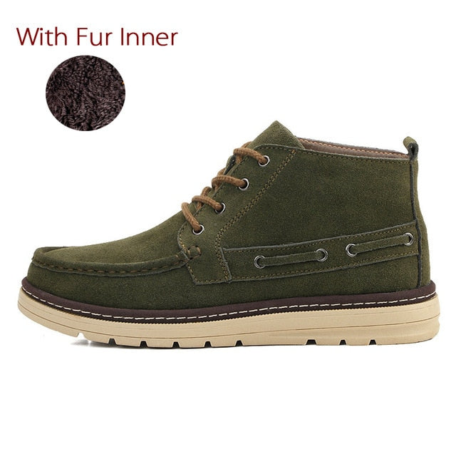 Winter Fashion Cow Suede Leather Ankle Boots Shoes-men-wanahavit-ArmyGreen With Fur-6-wanahavit