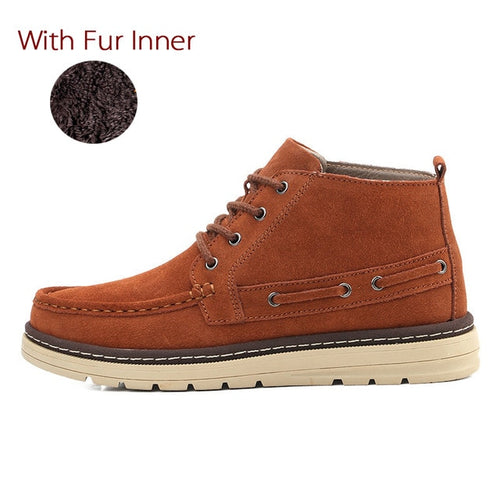 Load image into Gallery viewer, Winter Fashion Cow Suede Leather Ankle Boots Shoes-men-wanahavit-Brown With Fur-6-wanahavit
