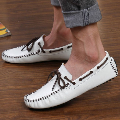 Load image into Gallery viewer, Luxury Genuine Leather Soft Slip On Moccasins Loafers-men-wanahavit-white loafers-6-wanahavit
