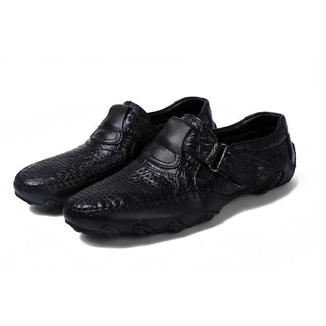 Genuine Leather Driving Moccasins Strapped Shoes-men-wanahavit-Black With Holes-6.5-wanahavit