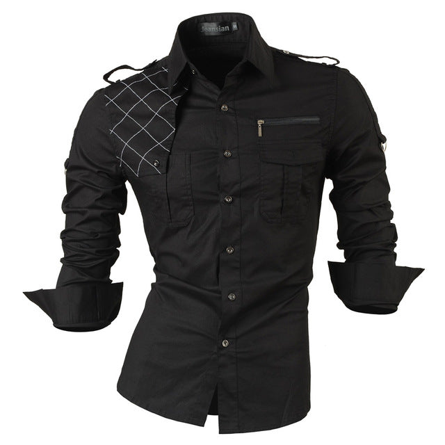 Patchwork Casual Slim Fit Long Sleeve Shirt #8371-men-wanahavit-Black-S-wanahavit