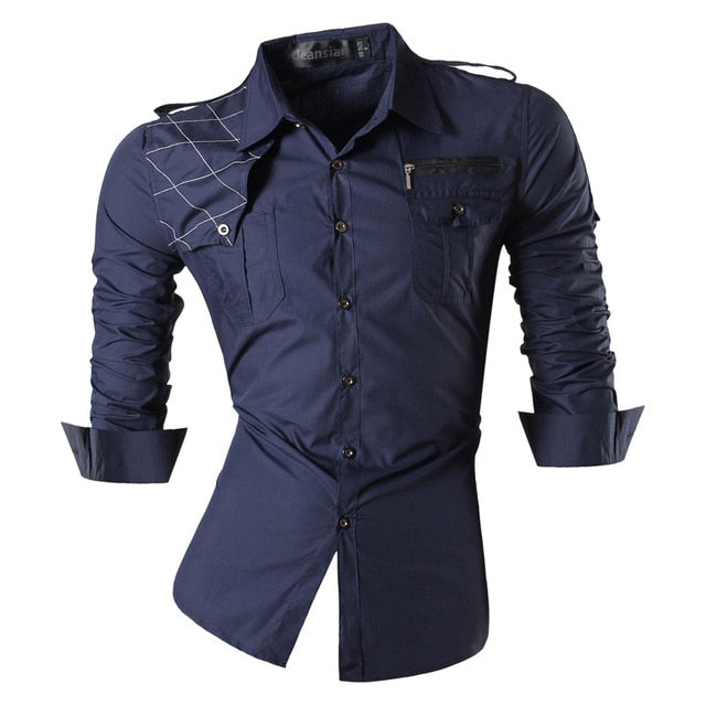 Patchwork Casual Slim Fit Long Sleeve Shirt #8371-men-wanahavit-Navy-S-wanahavit