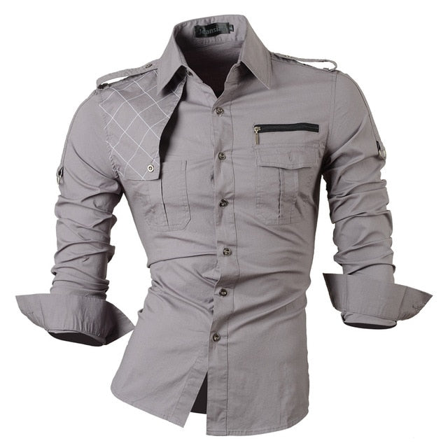 Patchwork Casual Slim Fit Long Sleeve Shirt #8371-men-wanahavit-Gray-S-wanahavit