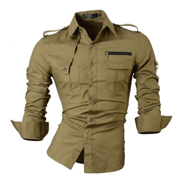 Patchwork Casual Slim Fit Long Sleeve Shirt #8371-men-wanahavit-ArmyGreen-S-wanahavit