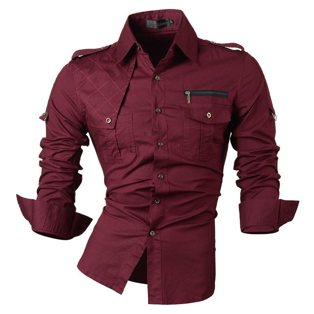 Patchwork Casual Slim Fit Long Sleeve Shirt #8371-men-wanahavit-WineRed-S-wanahavit