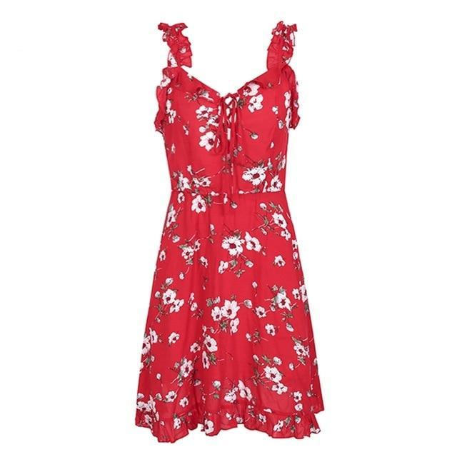Fashion Ruffle Neck Strap Floral Print Backless Dress-women-wanahavit-red print-S-wanahavit