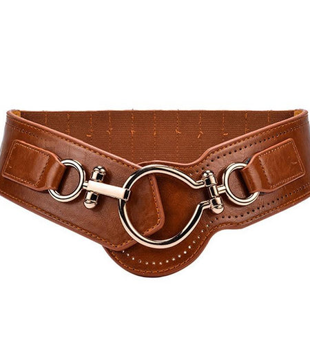 Designer Cummerbund Wide Strap Big Buckle Belt-women-wanahavit-CMYF03 Brown-One Size-wanahavit